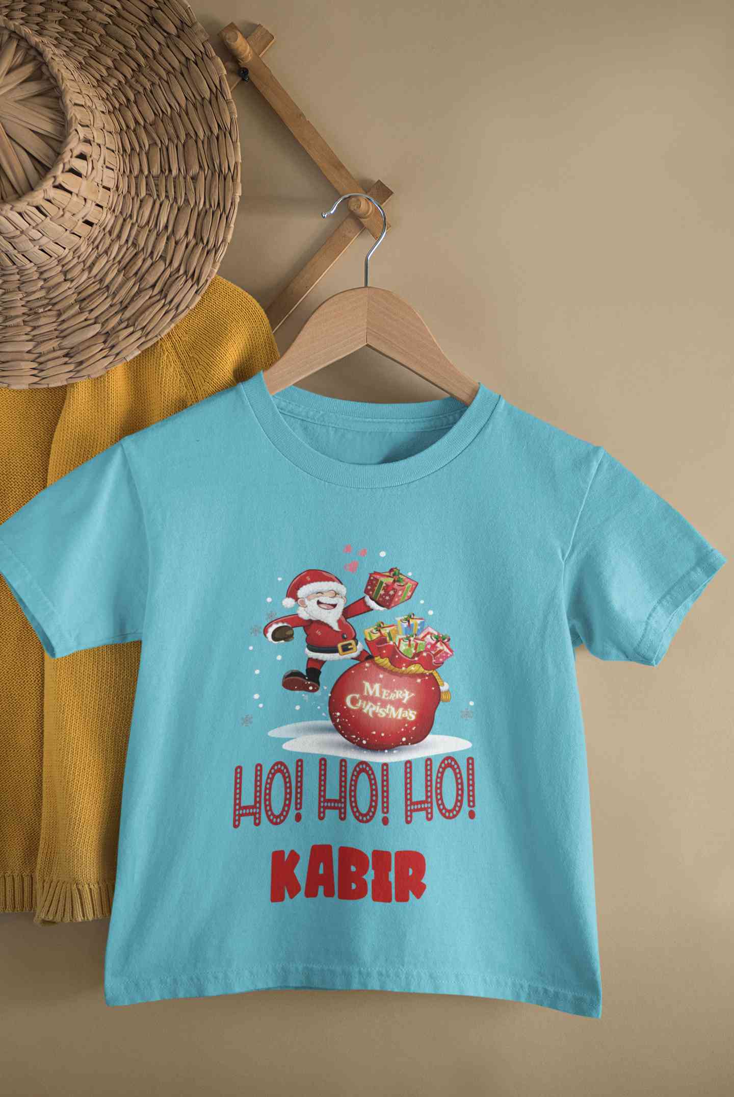 Customized Name Ho! Ho! Ho! Christmas Half Sleeves T-Shirt for Boy-FunkyTeesClub