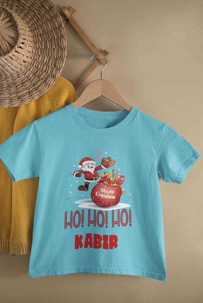 Customized Name Ho! Ho! Ho! Christmas Half Sleeves T-Shirt for Boy-FunkyTeesClub