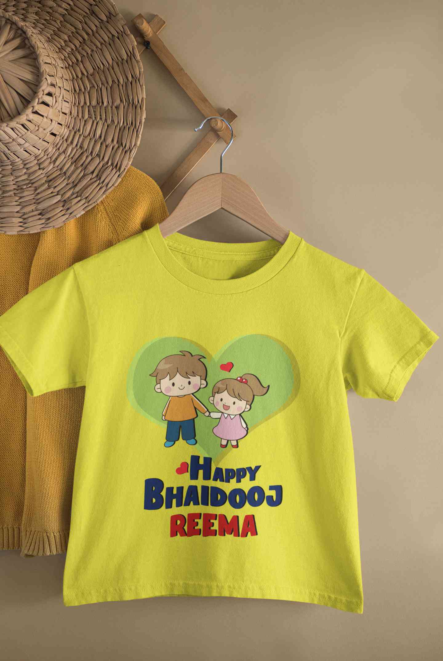Custom Name Happy Bhai Dooj Half Sleeves T-Shirt For Girls -FunkyTeesClub