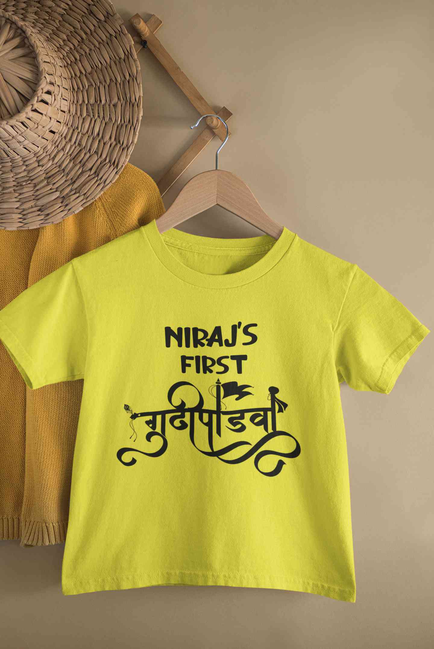 Custom Name First Gudipadwa Half Sleeves T-Shirt for Boy-FunkyTeesClub