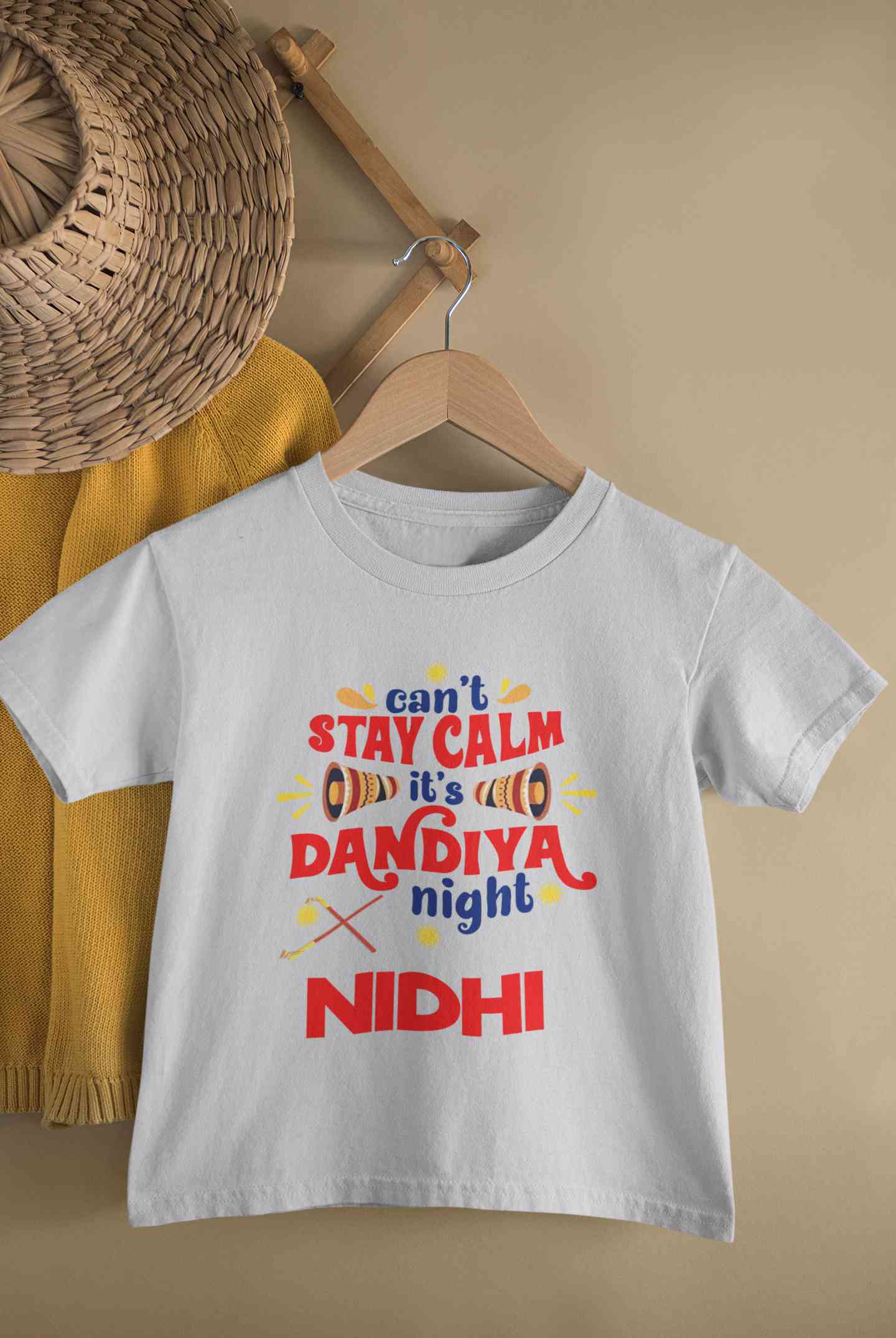 Custom Name Cant Stay Calm It Is Dandiya Night Navratri Half Sleeves T-Shirt For Girls -FunkyTeesClub