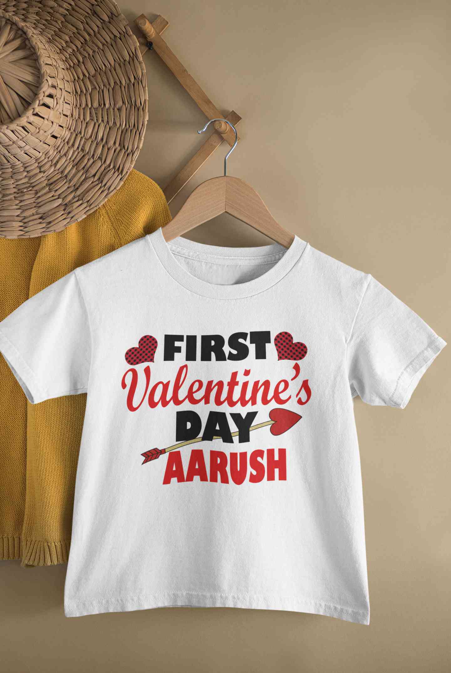 Custom Name First Valentine Half Sleeves T-Shirt for Boy-FunkyTeesClub