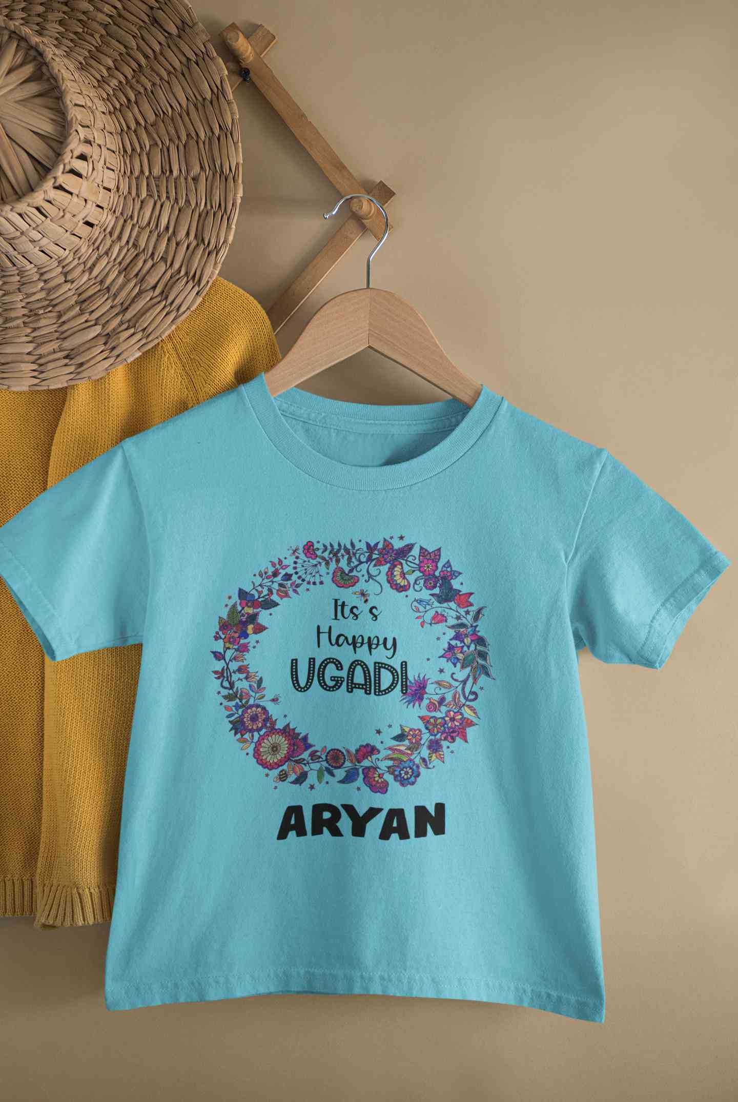Custom Name Its Happy Ugadi Half Sleeves T-Shirt for Boy-FunkyTeesClub
