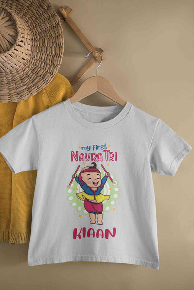 Custom Name My First Navratri Half Sleeves T-Shirt for Boy-FunkyTeesClub