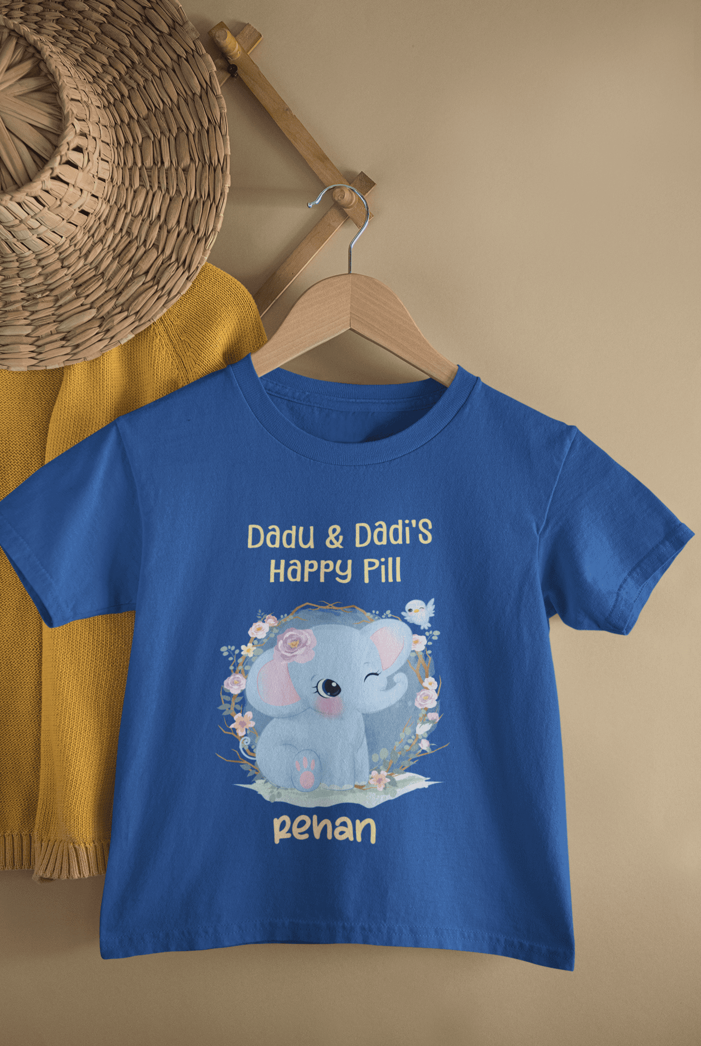Custom Name Dadu Dadis Happy Pill New Born Half Sleeves T-Shirt for Boys -FunkyTeesClub