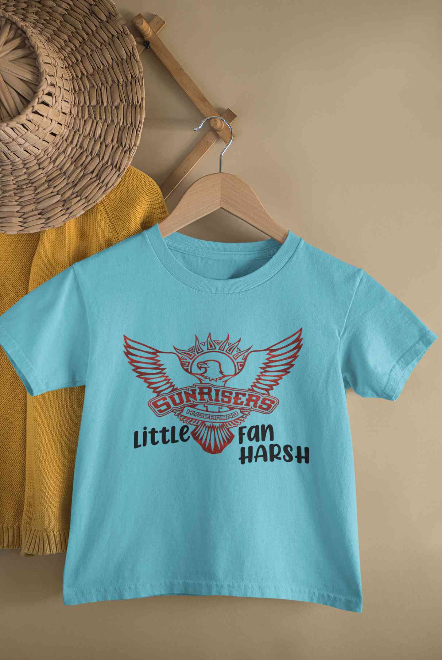 Custom Name IPL SRH Sunrisers Little Fan Half Sleeves T-Shirt for Boy-FunkyTeesClub