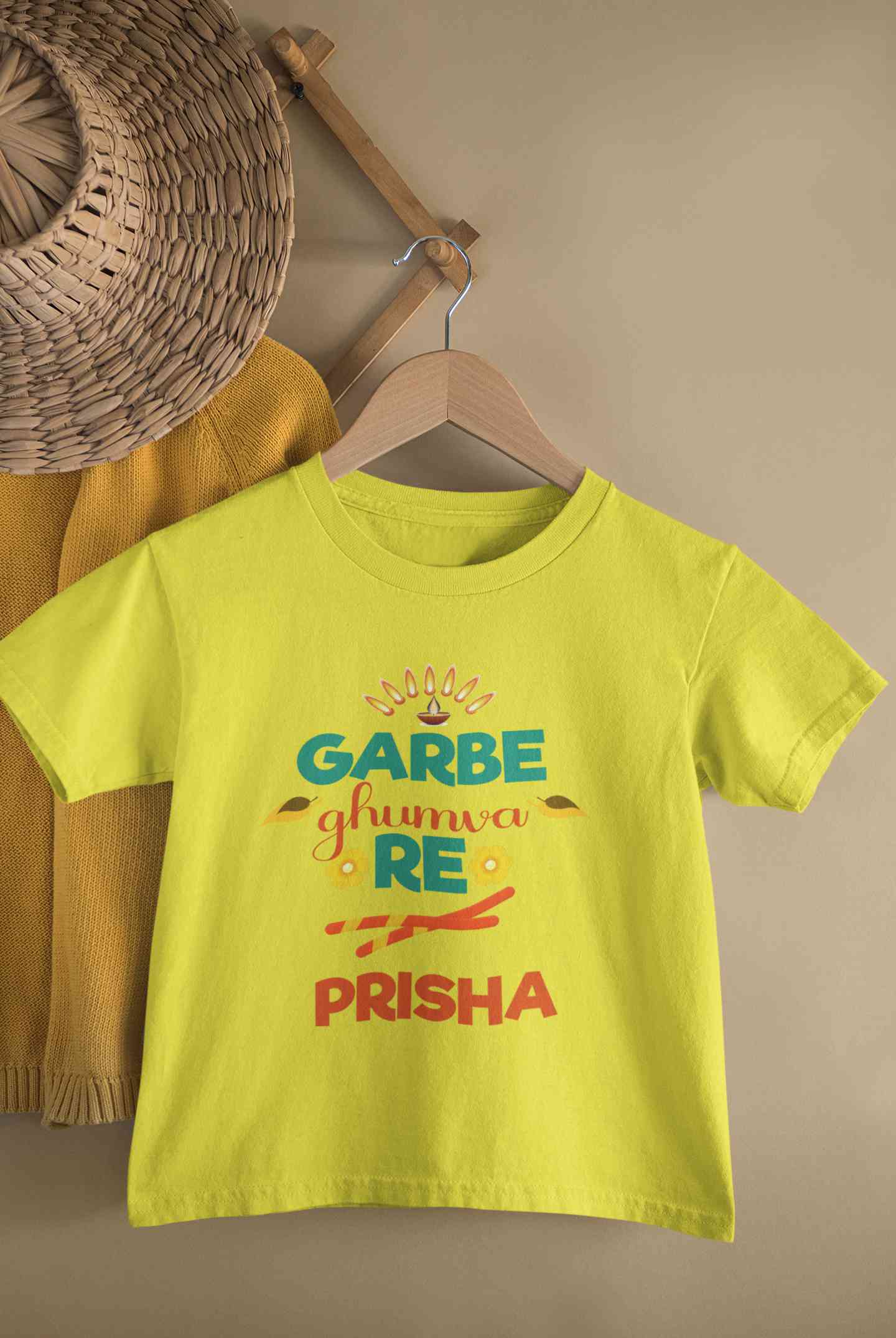 Custom Name Garbe Ghumva Re Navratri Half Sleeves T-Shirt For Girls -FunkyTeesClub