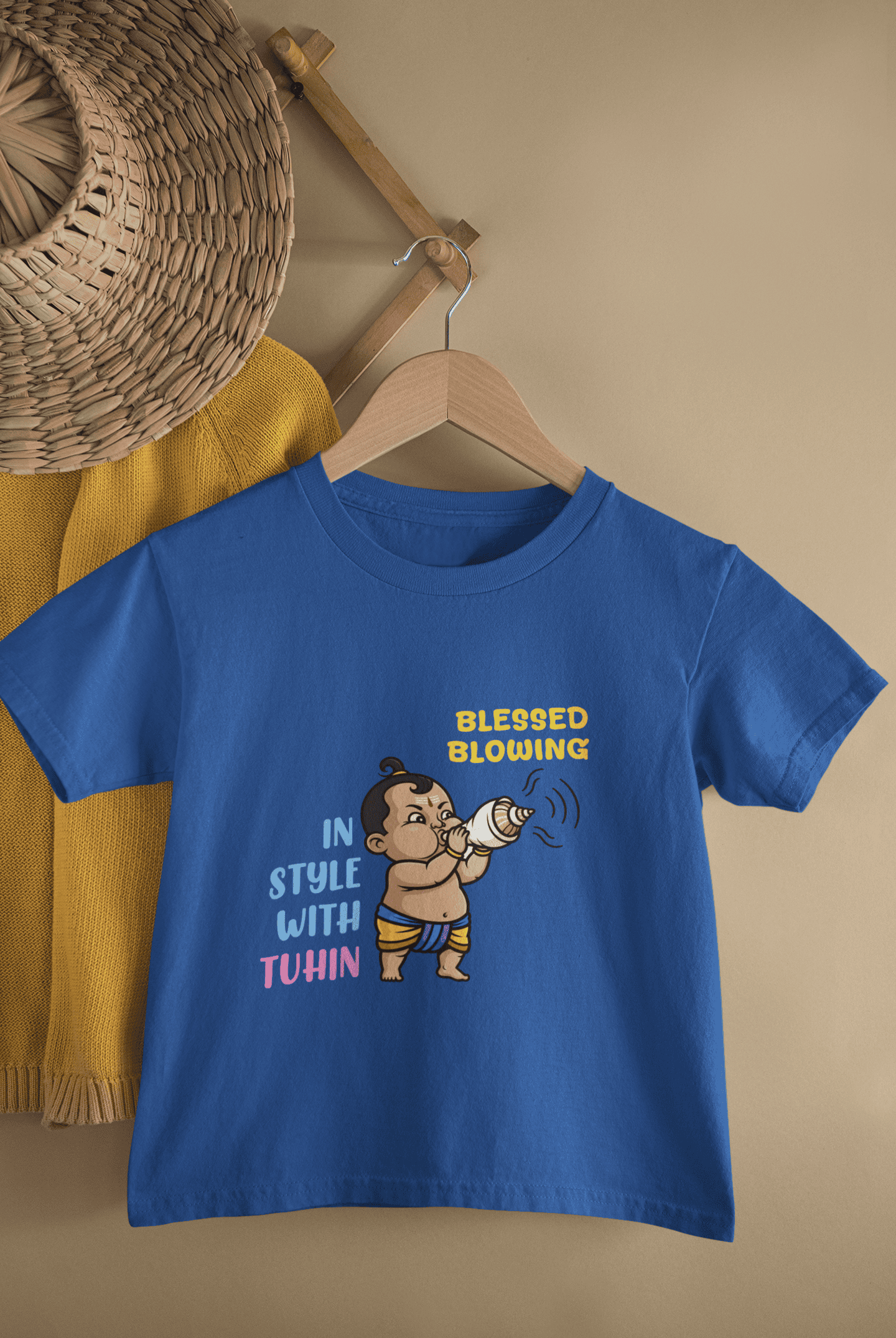 Blessed Blowing Durga Pooja Half Sleeves T-Shirt for Boys -FunkyTeesClub