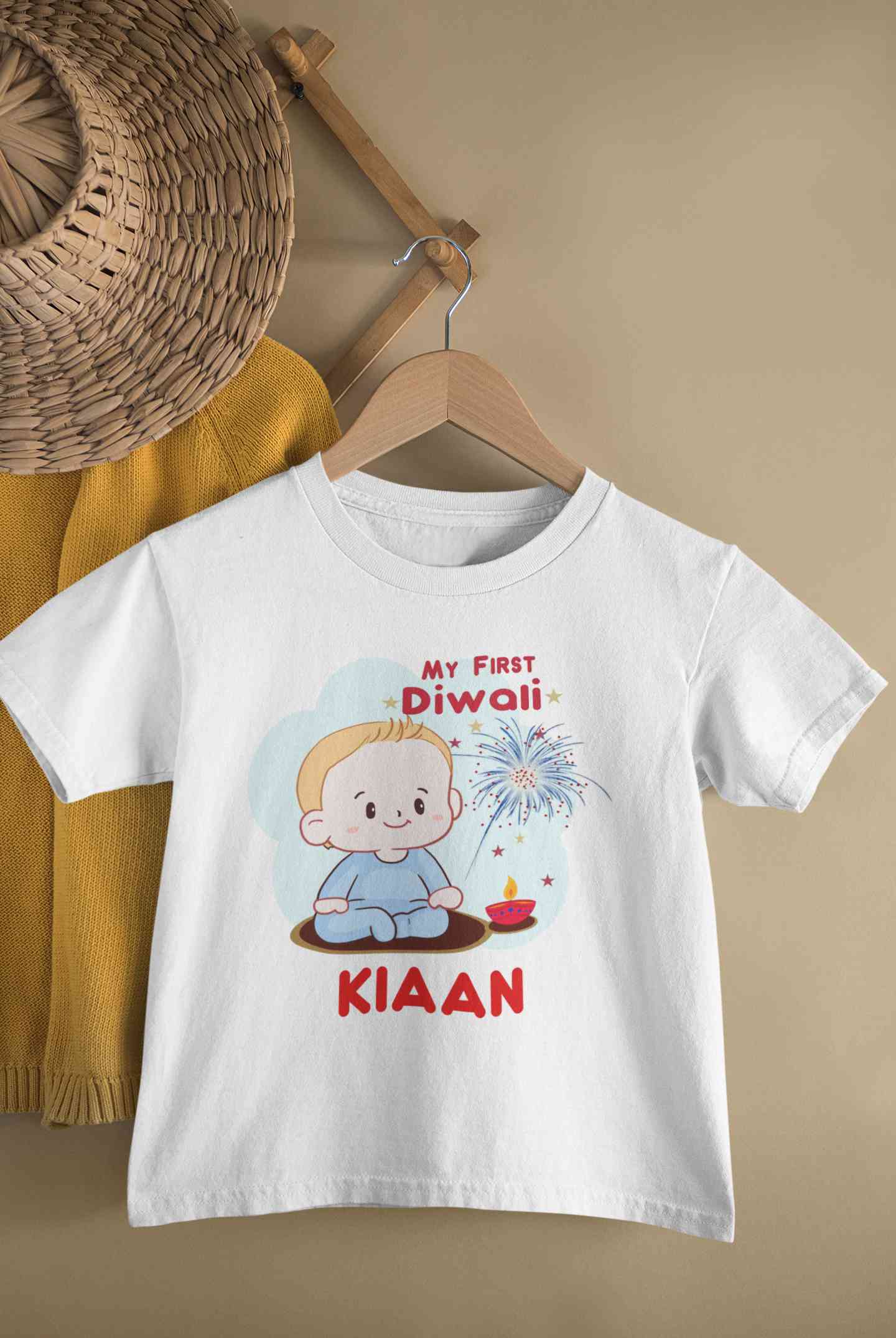 Custom Name My First Diwali Half Sleeves T-Shirt for Boy-FunkyTeesClub