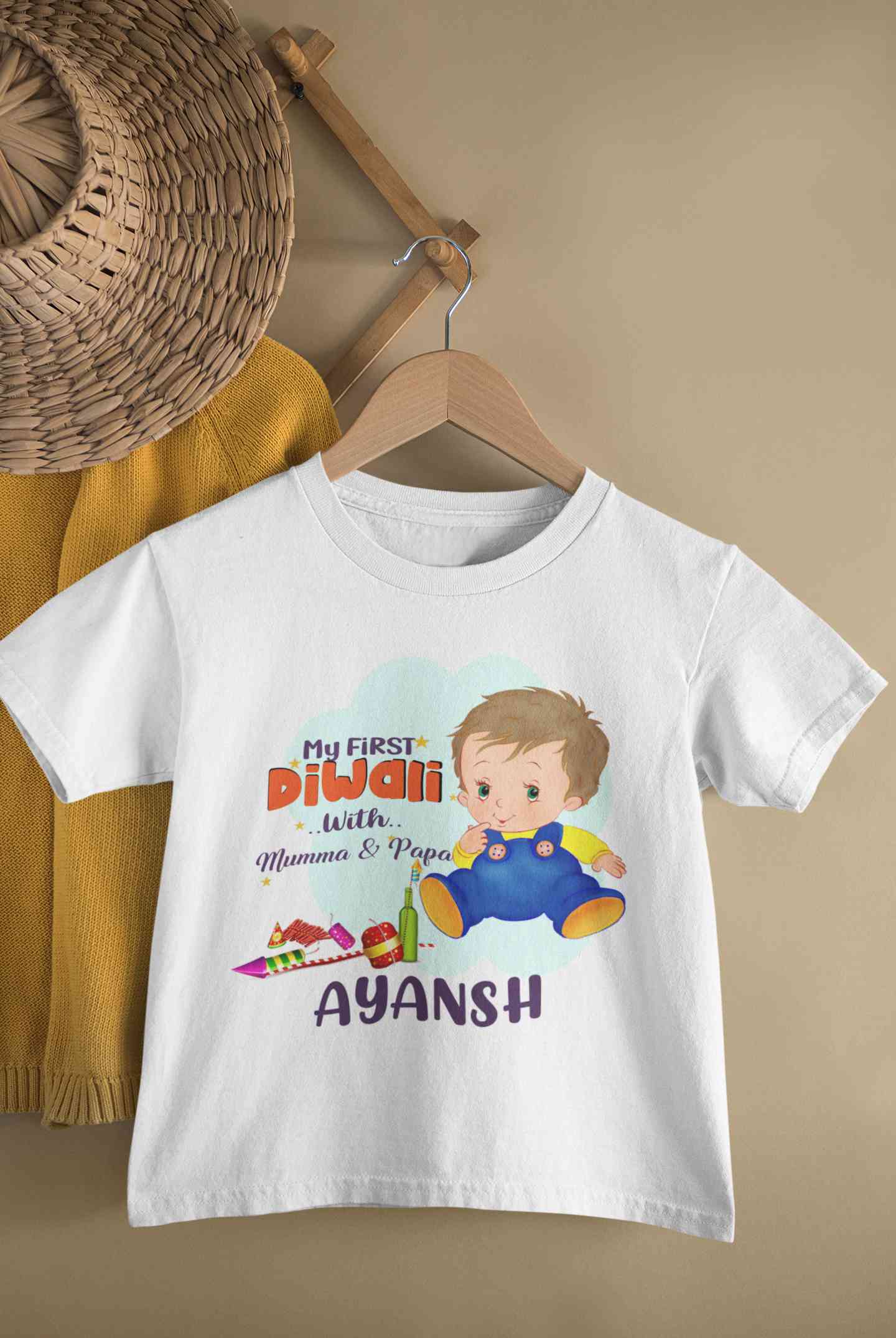 Custom Name My First Diwali With Mumma Papa Half Sleeves T-Shirt for Boy-FunkyTeesClub