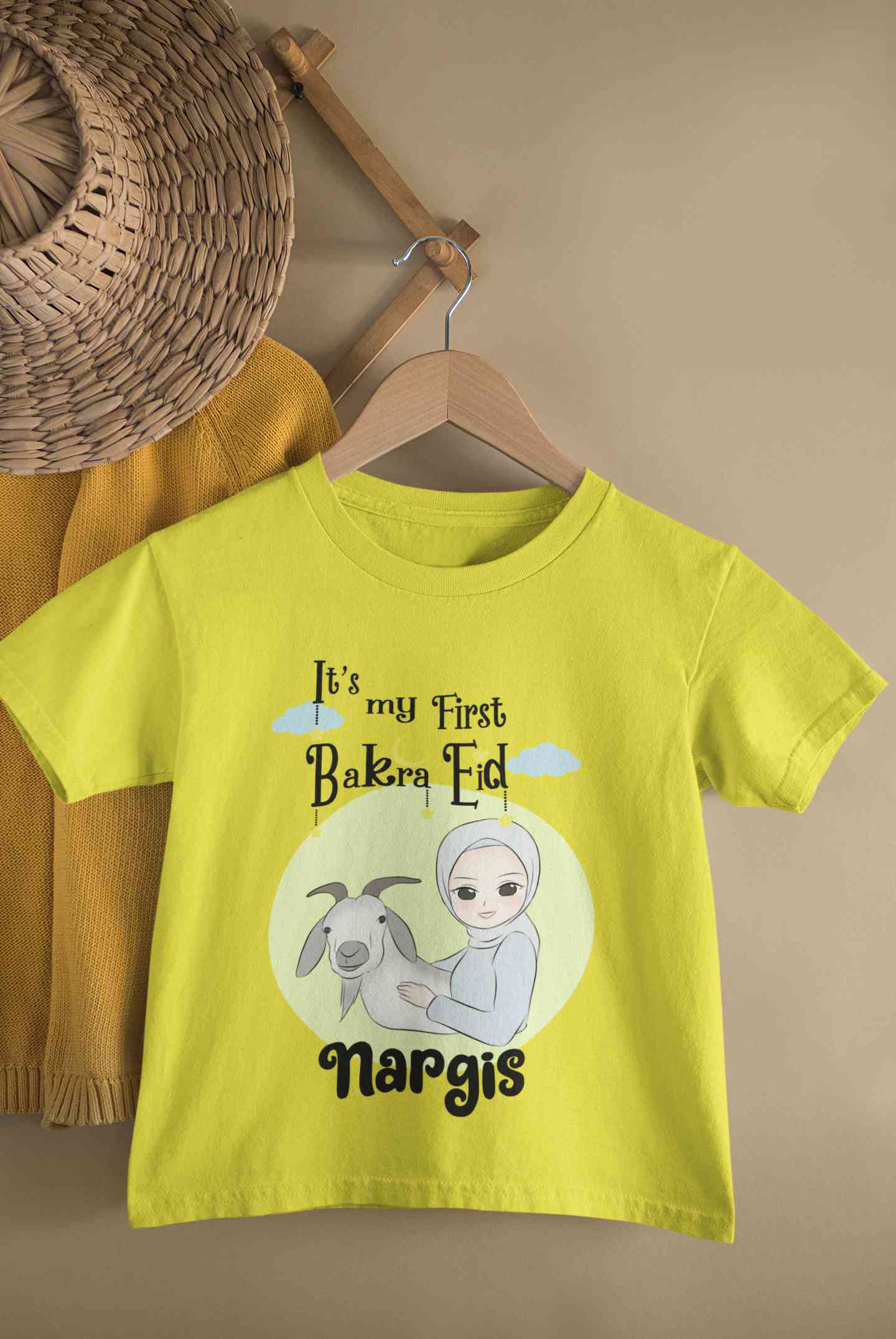 Custom Name Its My First Bakra Eid Half Sleeves T-Shirt For Girls -FunkyTeesClub