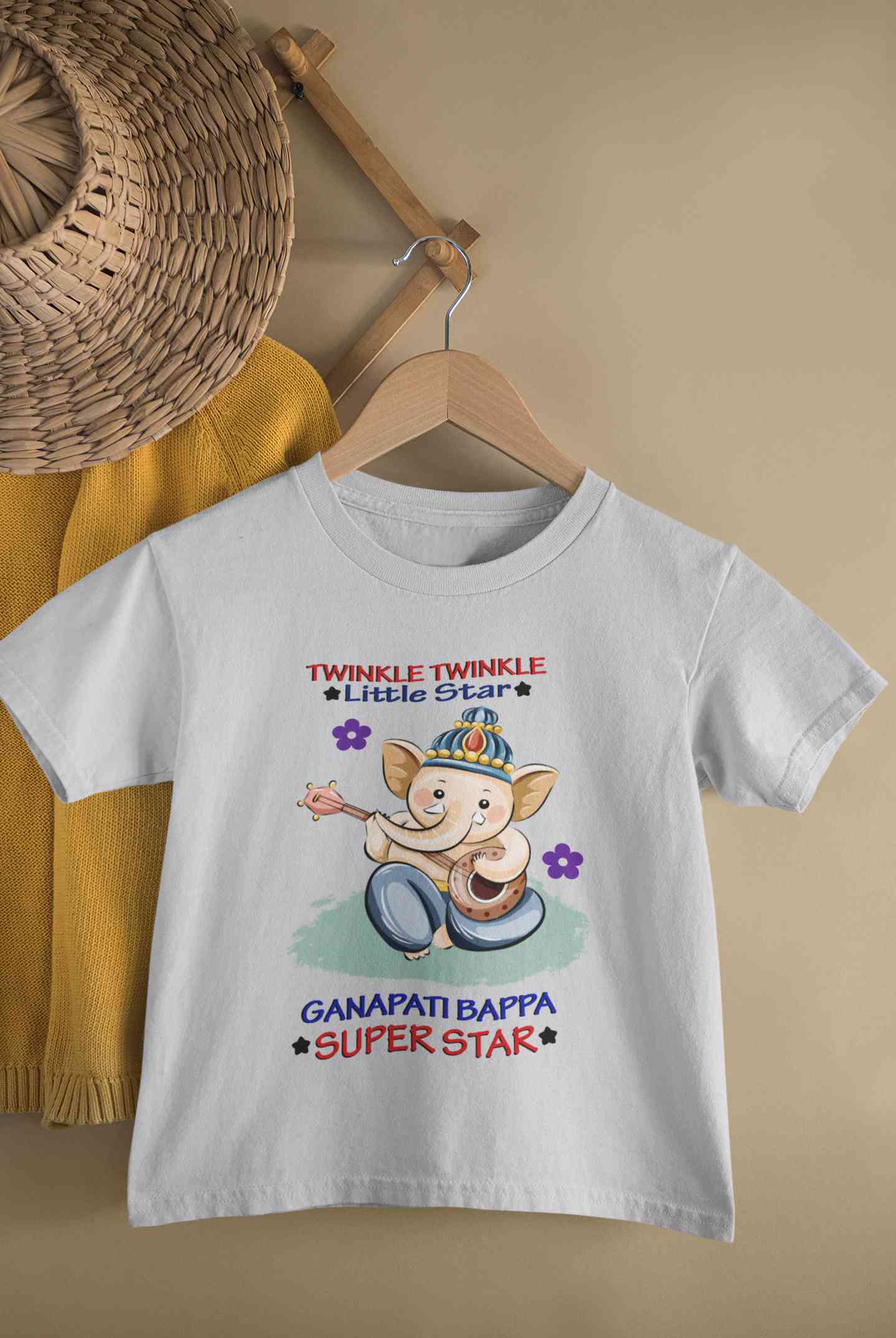 Twinkle Twinkle Little Star Ganpati Bappa Superstar Ganesh Chaturthi Half Sleeves T-Shirt for Boy-FunkyTeesClub