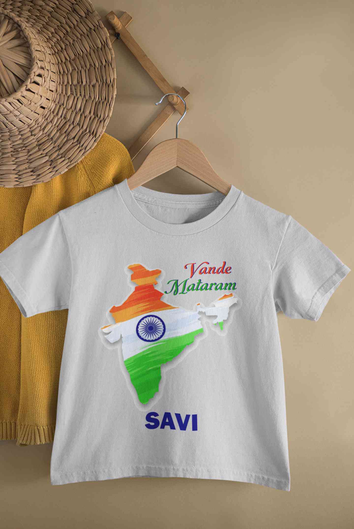 Custom Name Vande Mataram Independence Day Half Sleeves T-Shirt For Girls -FunkyTeesClub
