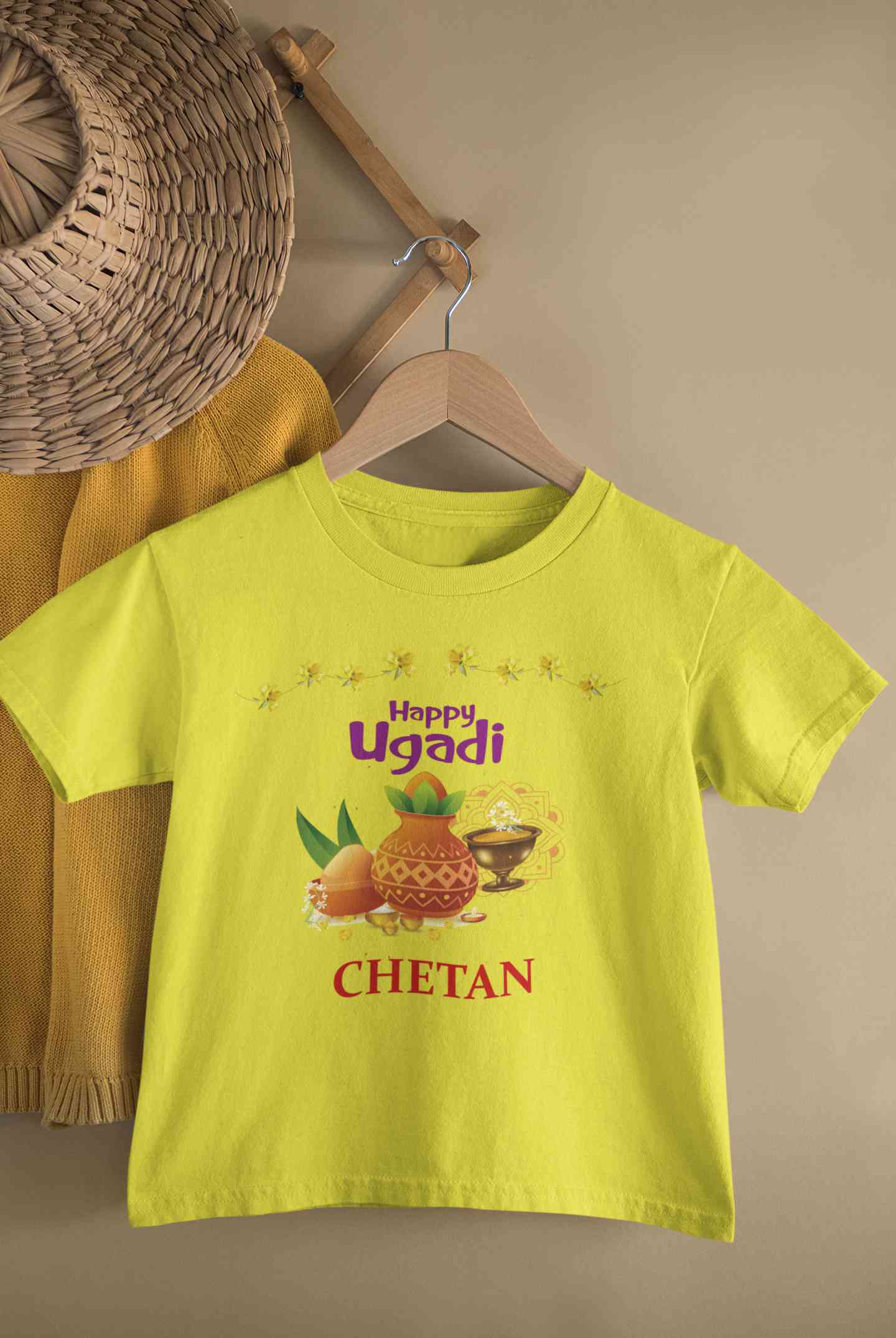 Custom Name Happy Ugadi Half Sleeves T-Shirt for Boy-FunkyTeesClub
