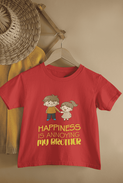 Happiness Is Annoying My Brother Rakshabandhan Half Sleeves T-Shirt For Girls -FunkyTeesClub