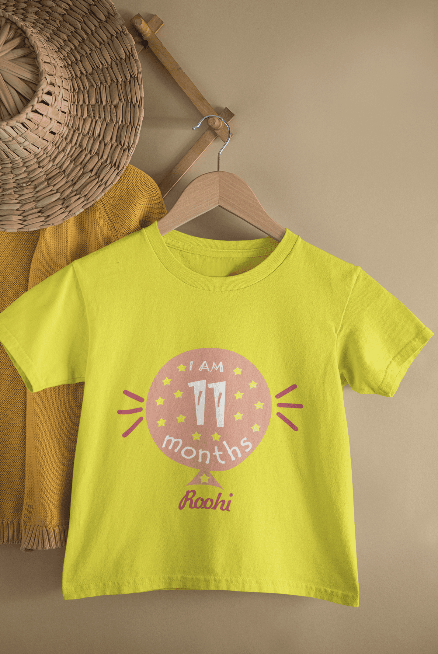 Custom Name Eleven Month Baloon Half Sleeves T-Shirt For Girls -FunkyTeesClub