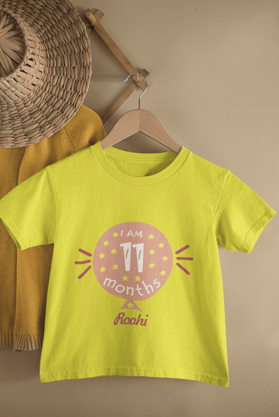 Custom Name Eleven Month Baloon Half Sleeves T-Shirt For Girls -FunkyTeesClub