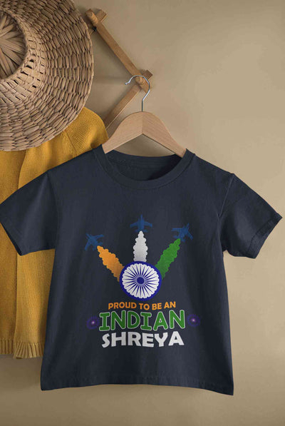 Custom Name Proud To Be An Indian Independence Day Half Sleeves T-Shirt For Girls -FunkyTeesClub