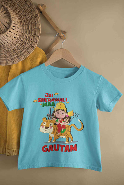 Custom Name Jai Sherawali Maa Navratri Half Sleeves T-Shirt for Boy-FunkyTeesClub