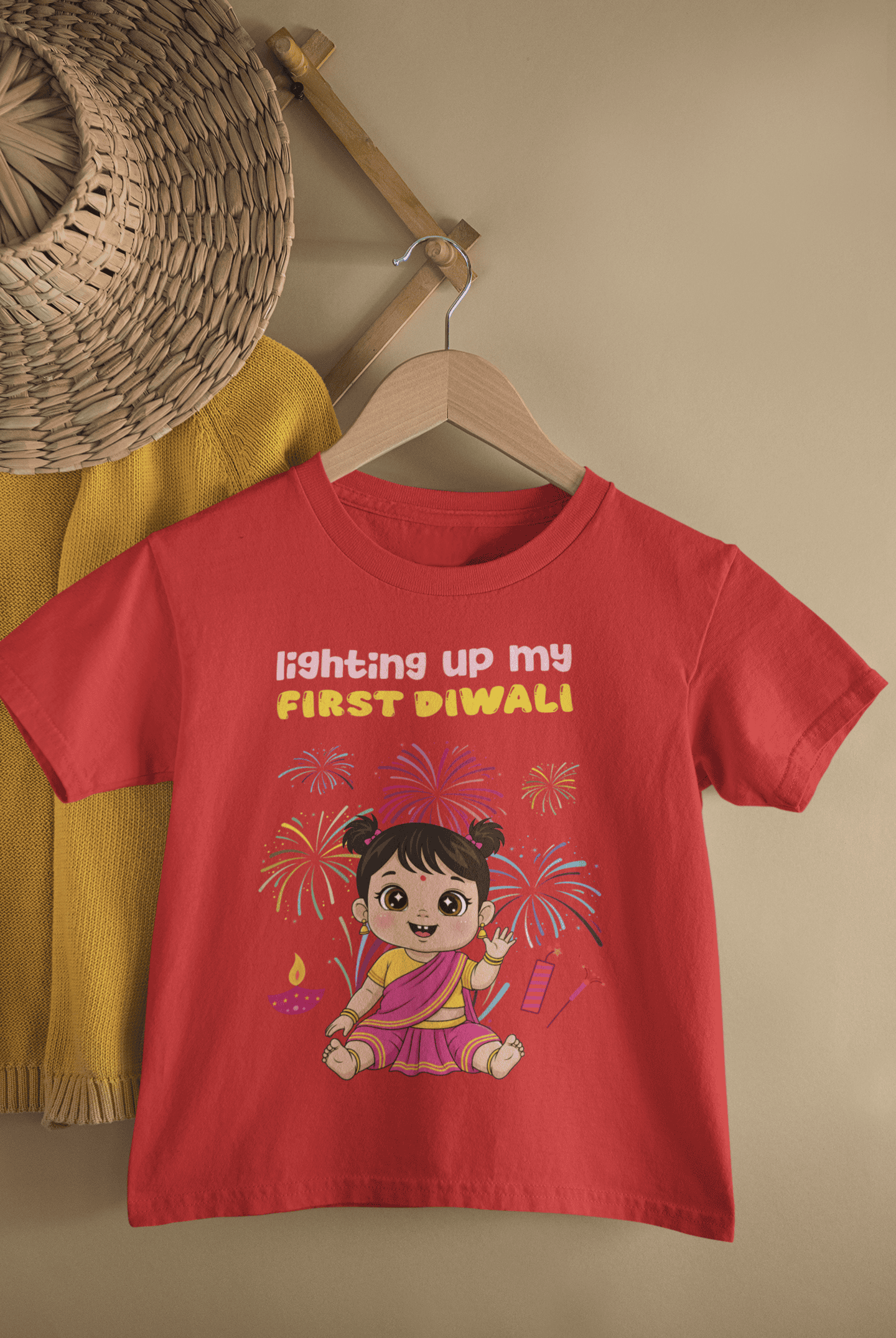 Lighting Up My First Diwali Half Sleeves T-Shirt For Girls -FunkyTeesClub