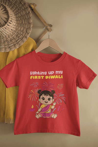 Lighting Up My First Diwali Half Sleeves T-Shirt For Girls -FunkyTeesClub