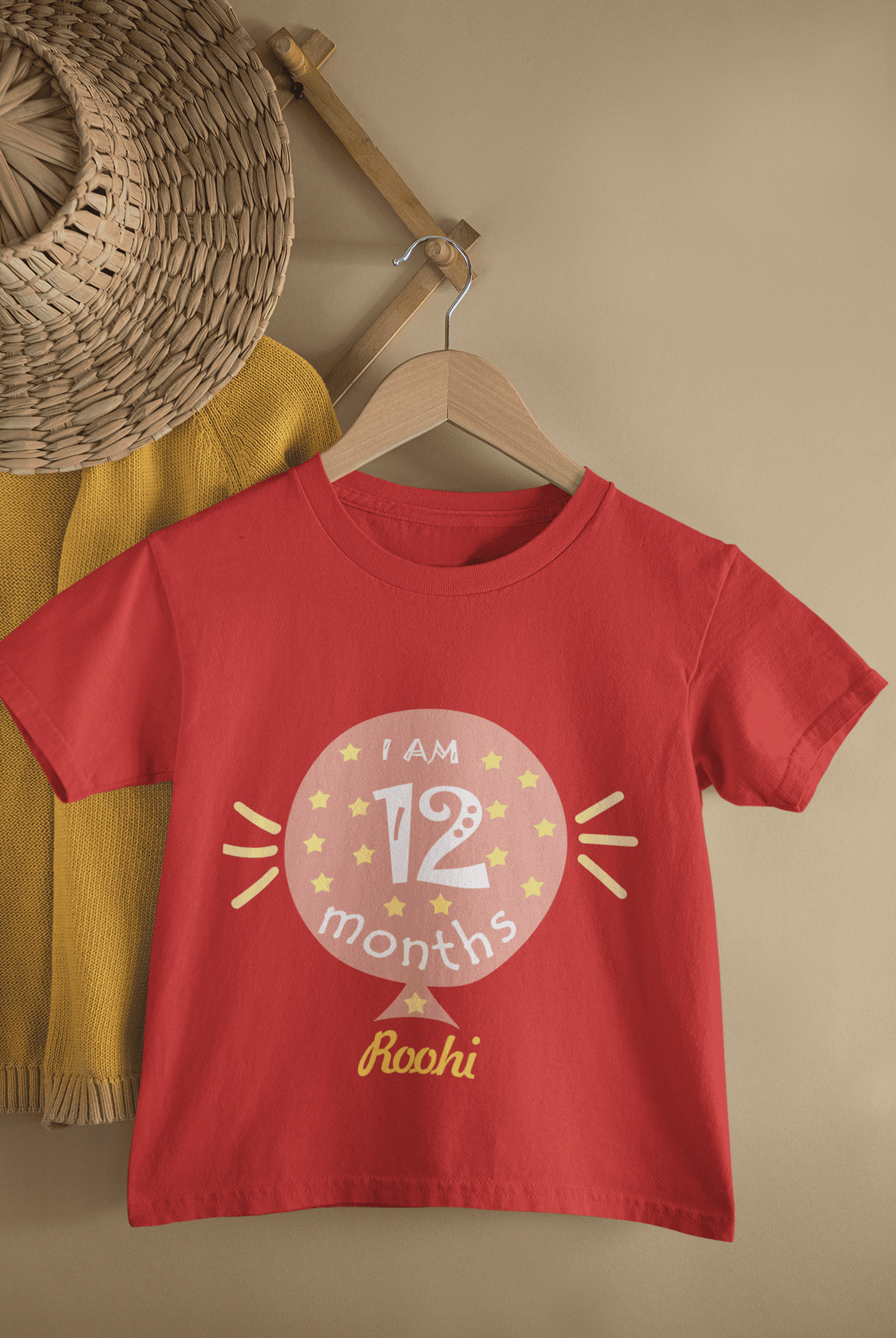 Custom Name Twelve Month Baloon Half Sleeves T-Shirt For Girls -FunkyTeesClub