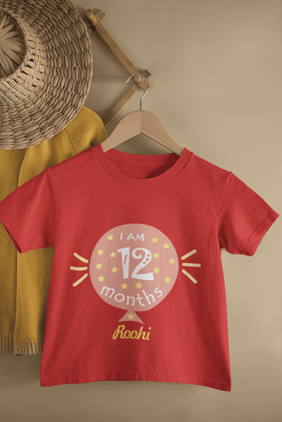 Custom Name Twelve Month Baloon Half Sleeves T-Shirt For Girls -FunkyTeesClub
