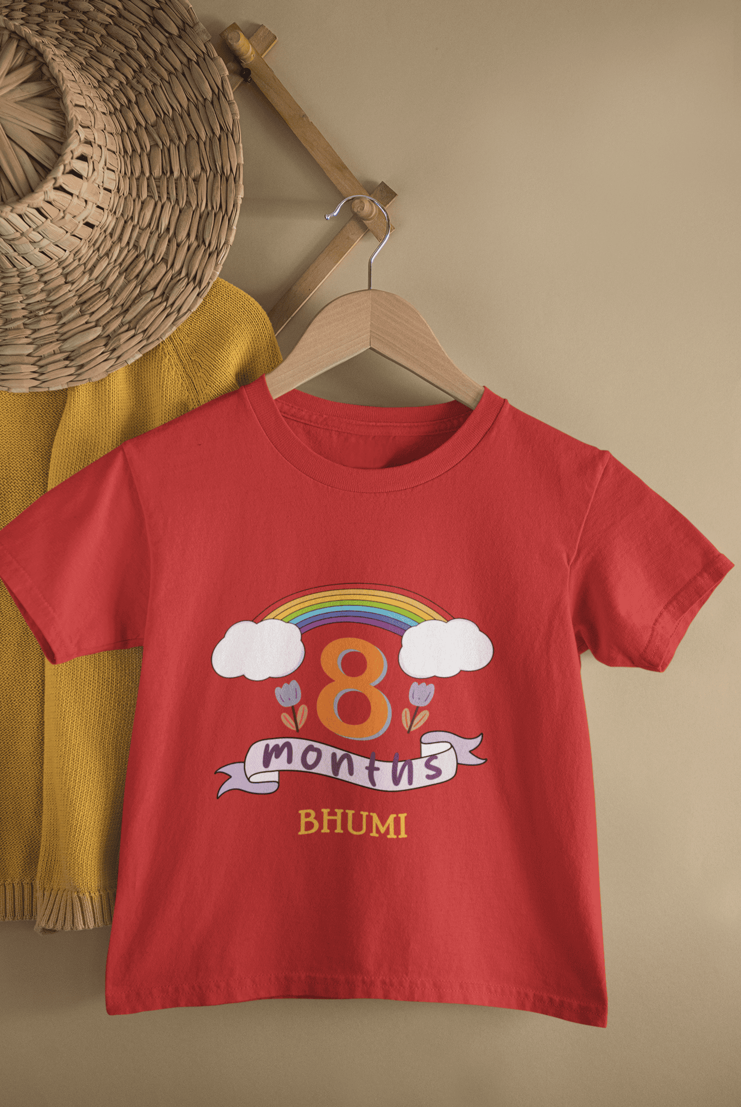 Custom Name Eighth Month Birthday Half Sleeves T-Shirt For Girls -FunkyTeesClub