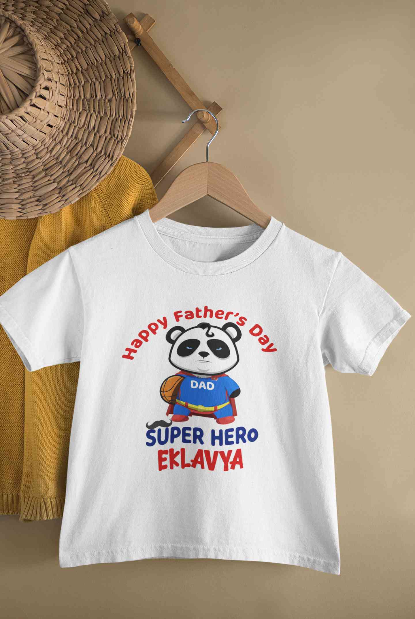 Custom Name Happy Fathers Day Super Hero Half Sleeves T-Shirt for Boy-FunkyTeesClub