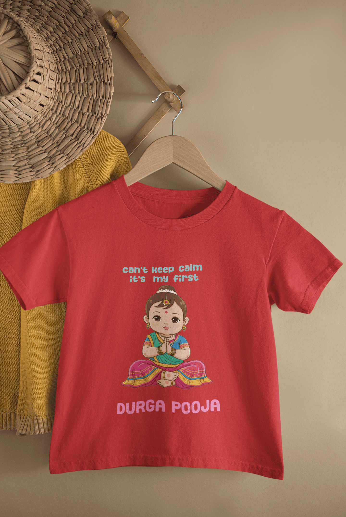 My First Durga Pooja Navratri Half Sleeves T-Shirt For Girls -FunkyTeesClub
