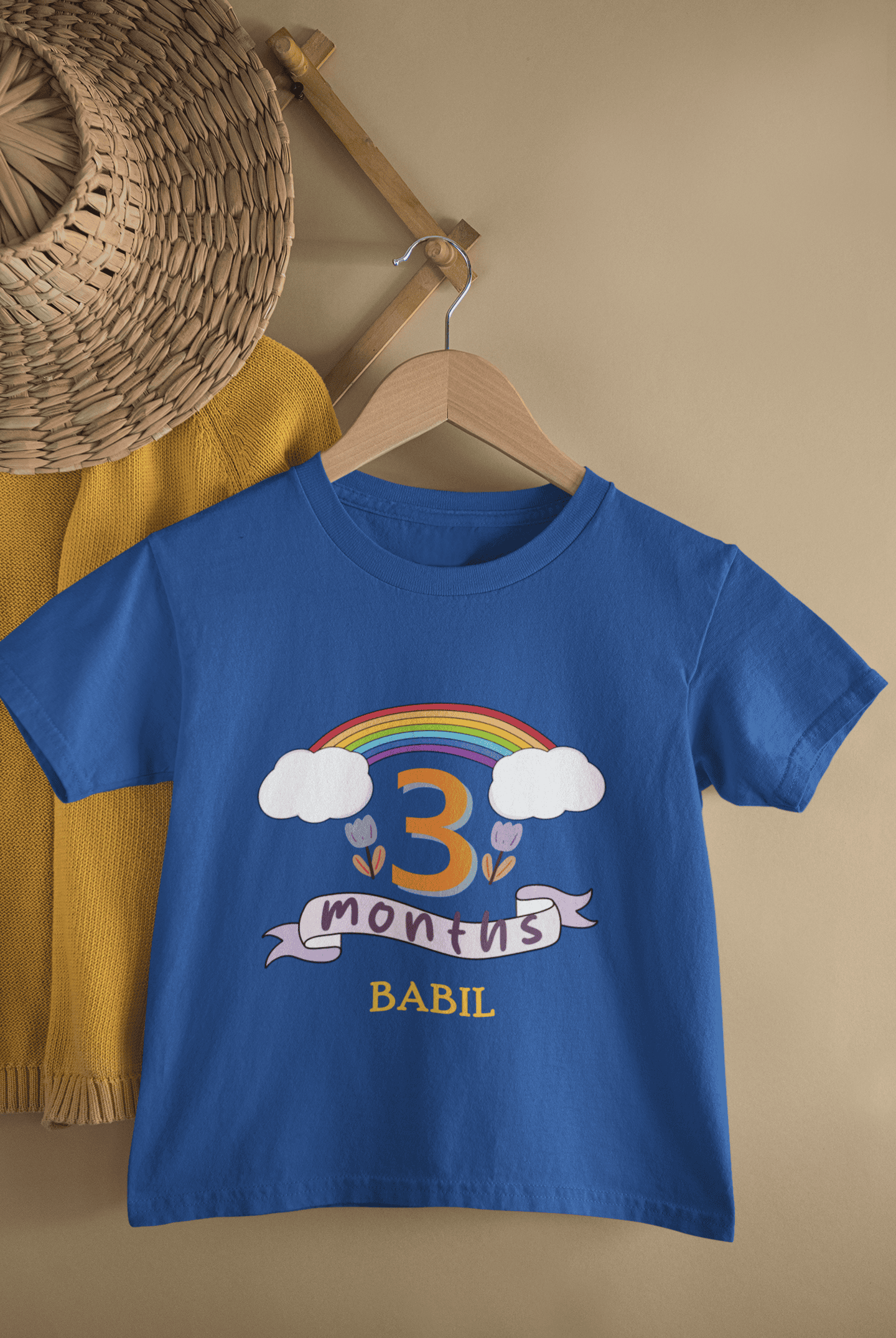 Custom Name Third Month Birthday Half Sleeves T-Shirt for Boys -FunkyTeesClub