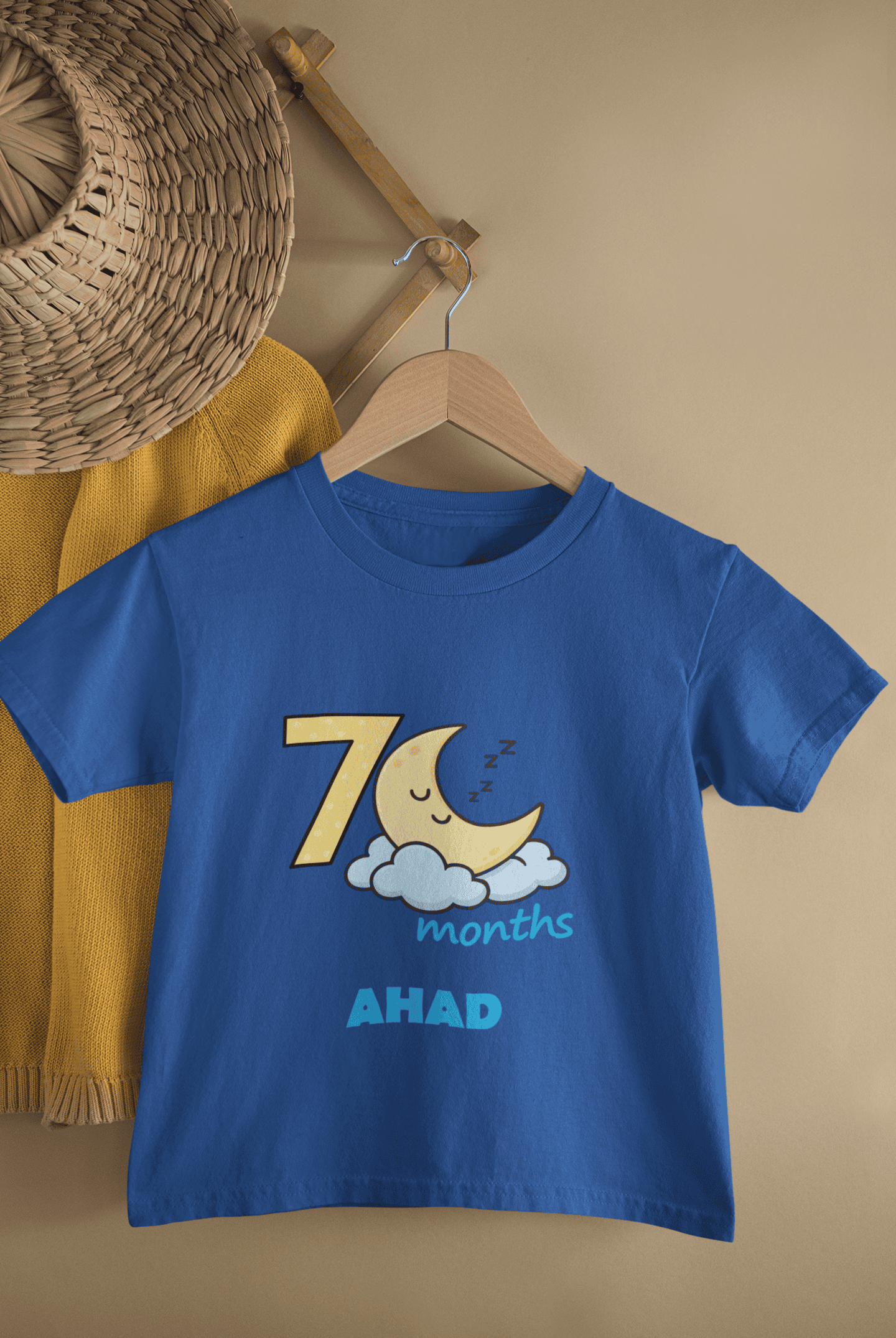 Custom Name Seven Month Moon Half Sleeves T-Shirt for Boys -FunkyTeesClub
