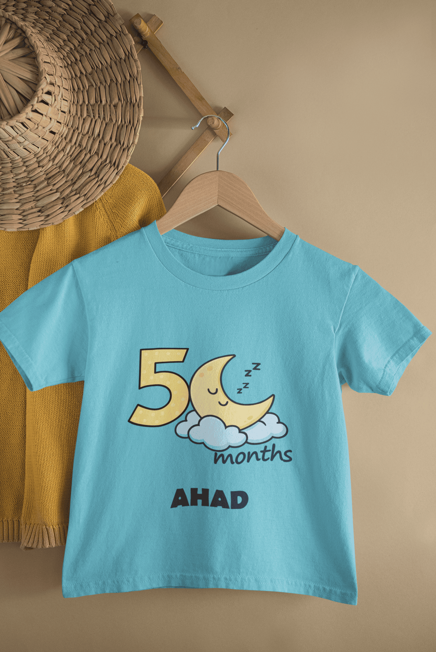 Custom Name Five Month Moon Half Sleeves T-Shirt for Boys -FunkyTeesClub