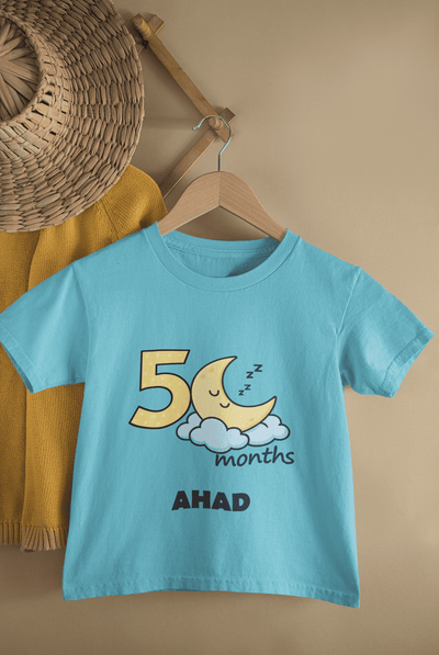 Custom Name Five Month Moon Half Sleeves T-Shirt for Boys -FunkyTeesClub
