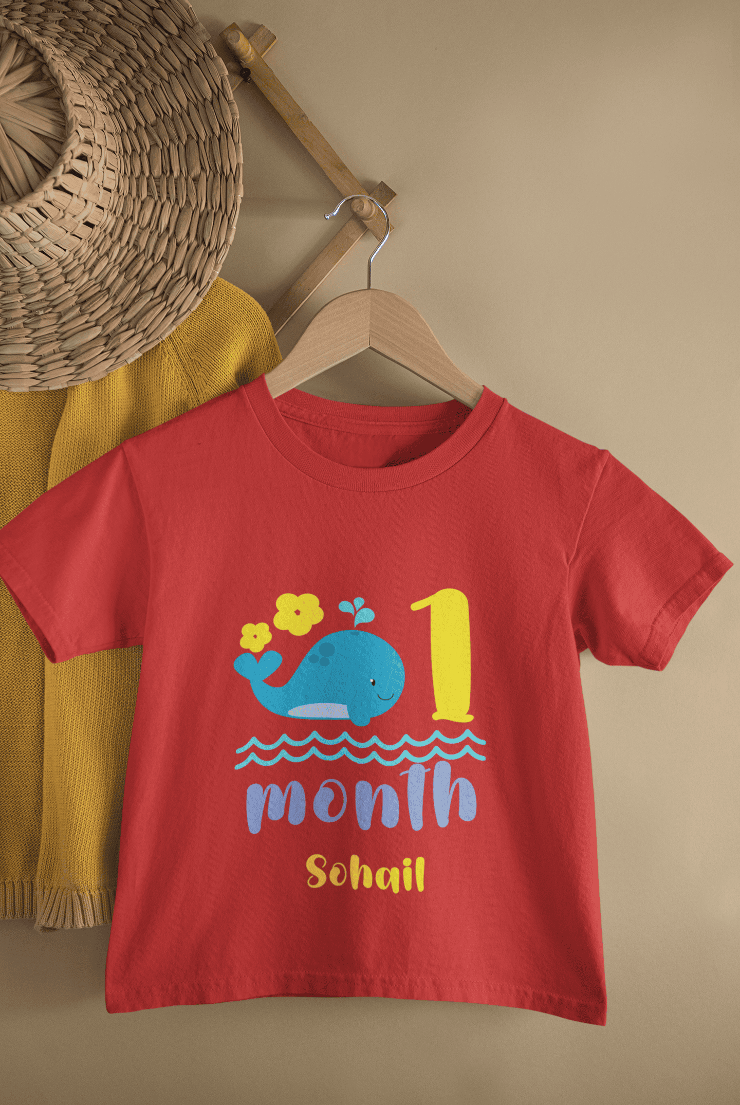 Custom Name First Month Birthday Half Sleeves T-Shirt for Boys -FunkyTeesClub