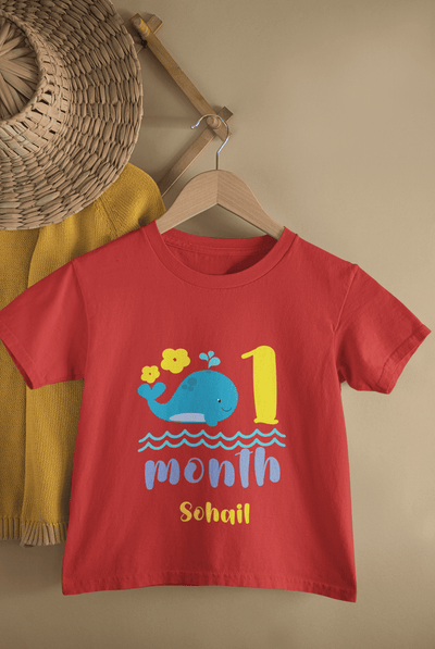 Custom Name First Month Birthday Half Sleeves T-Shirt for Boys -FunkyTeesClub