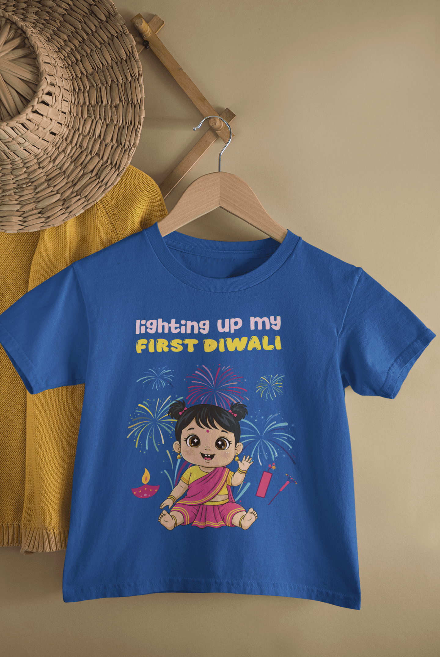 Lighting Up My First Diwali Half Sleeves T-Shirt For Girls -FunkyTeesClub