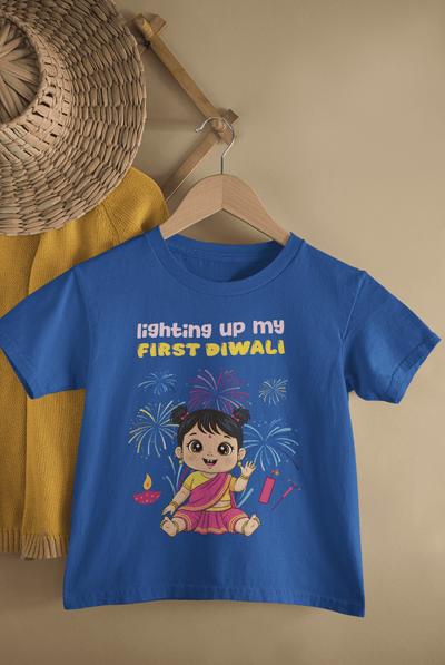 Lighting Up My First Diwali Half Sleeves T-Shirt For Girls -FunkyTeesClub