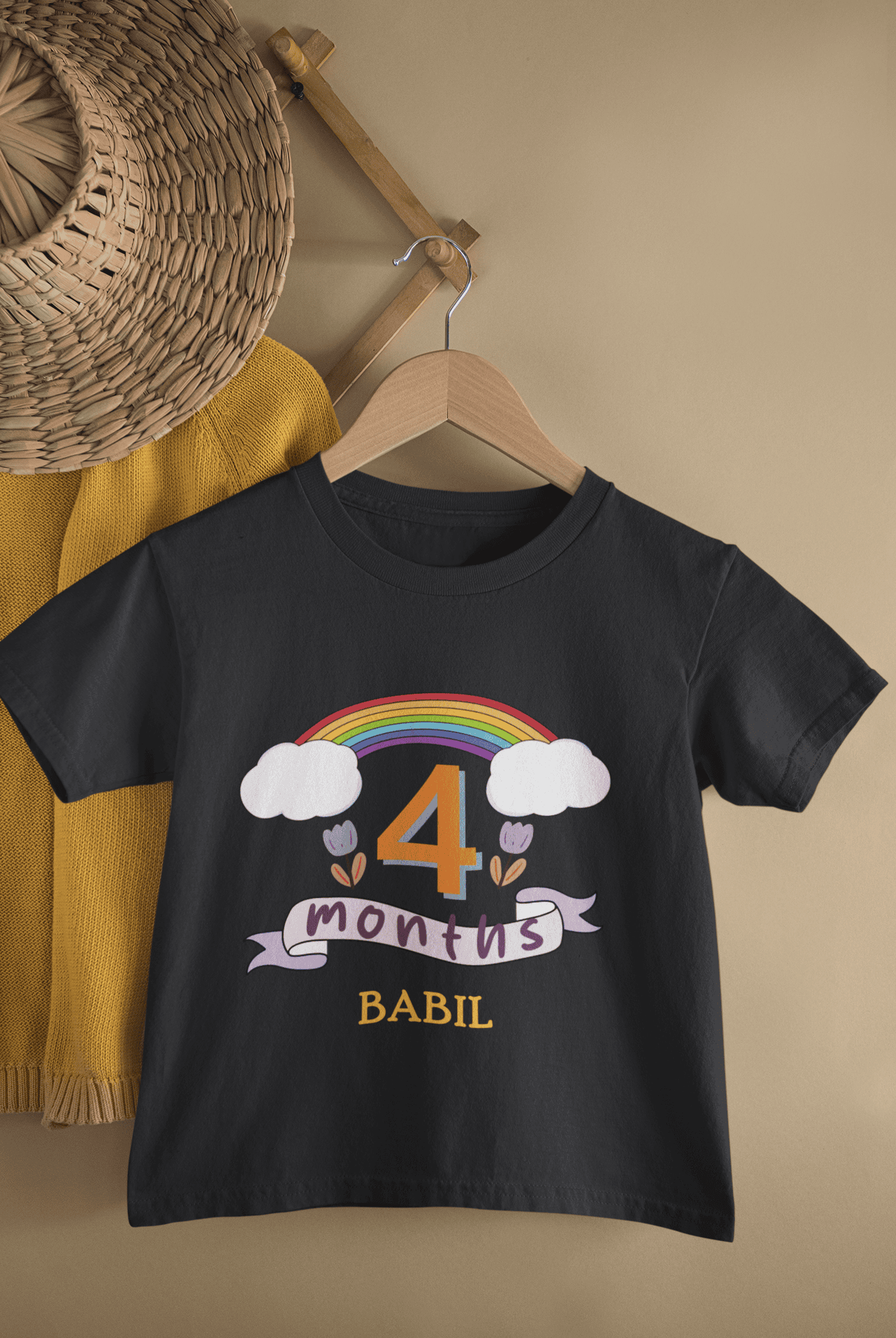 Custom Name Fourth Month Birthday Half Sleeves T-Shirt for Boys -FunkyTeesClub