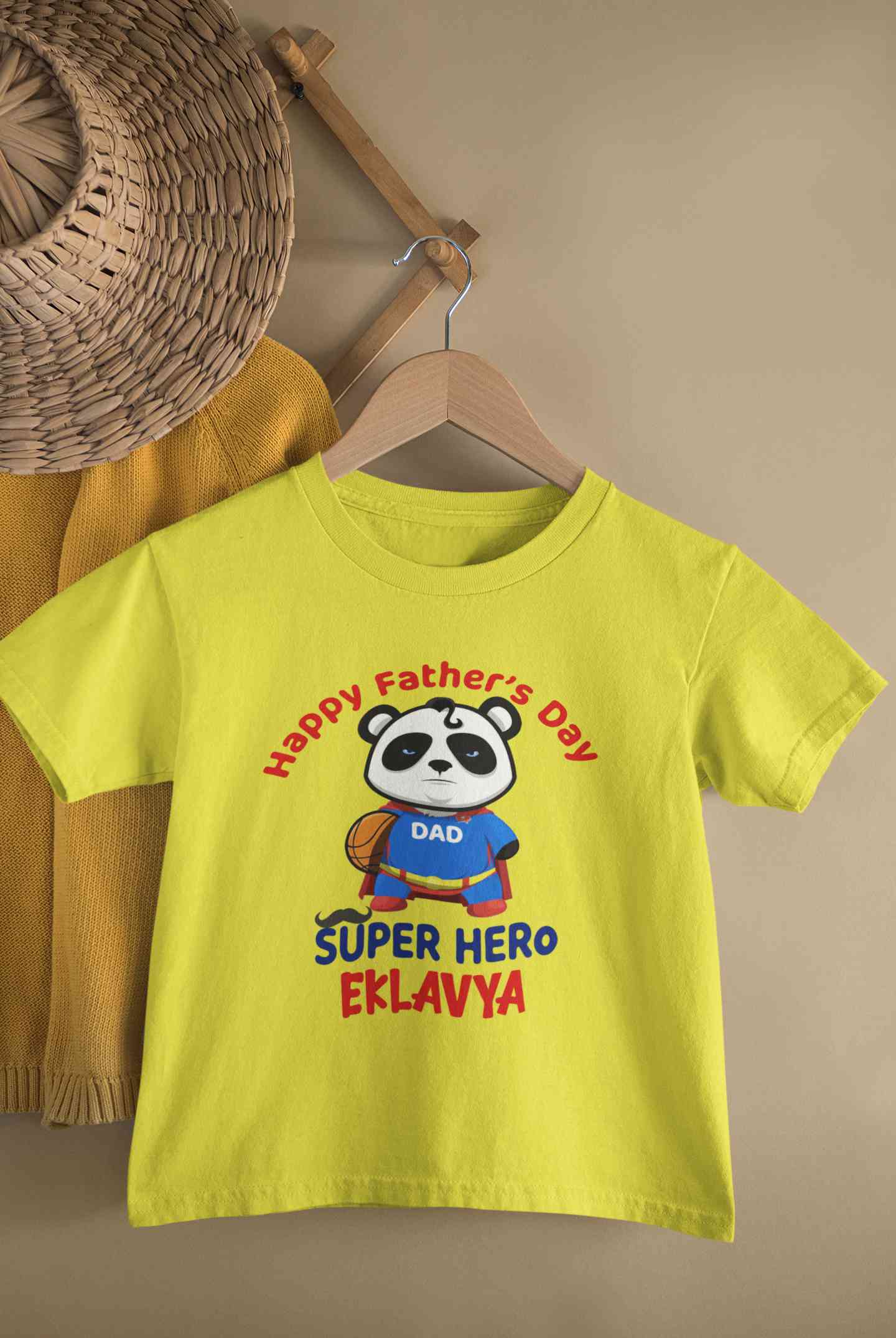 Custom Name Happy Fathers Day Super Hero Half Sleeves T-Shirt for Boy-FunkyTeesClub