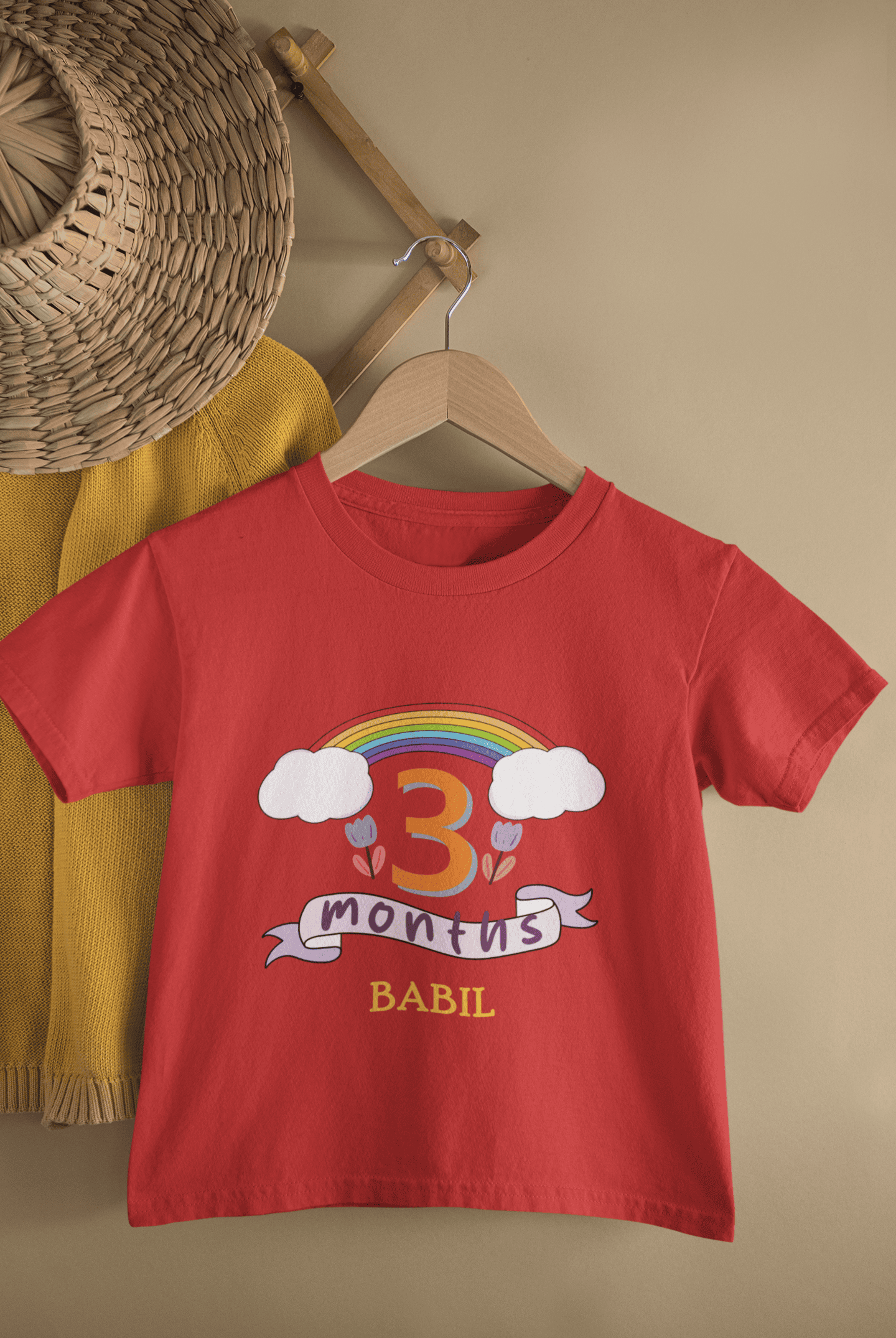 Custom Name Third Month Birthday Half Sleeves T-Shirt for Boys -FunkyTeesClub