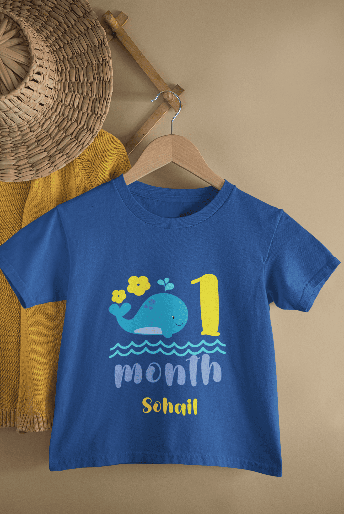 Custom Name First Month Birthday Half Sleeves T-Shirt for Boys -FunkyTeesClub