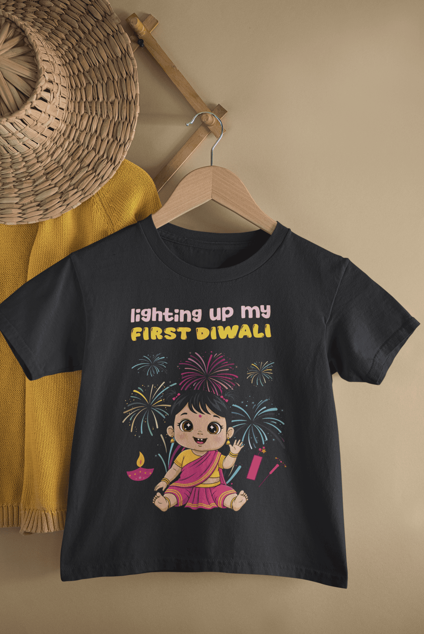 Lighting Up My First Diwali Half Sleeves T-Shirt For Girls -FunkyTeesClub