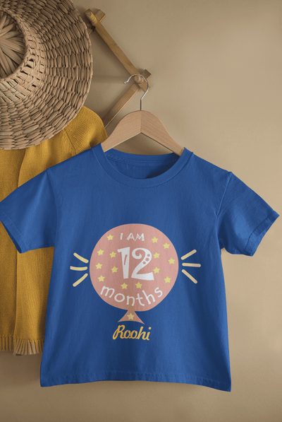 Custom Name Twelve Month Baloon Half Sleeves T-Shirt For Girls -FunkyTeesClub