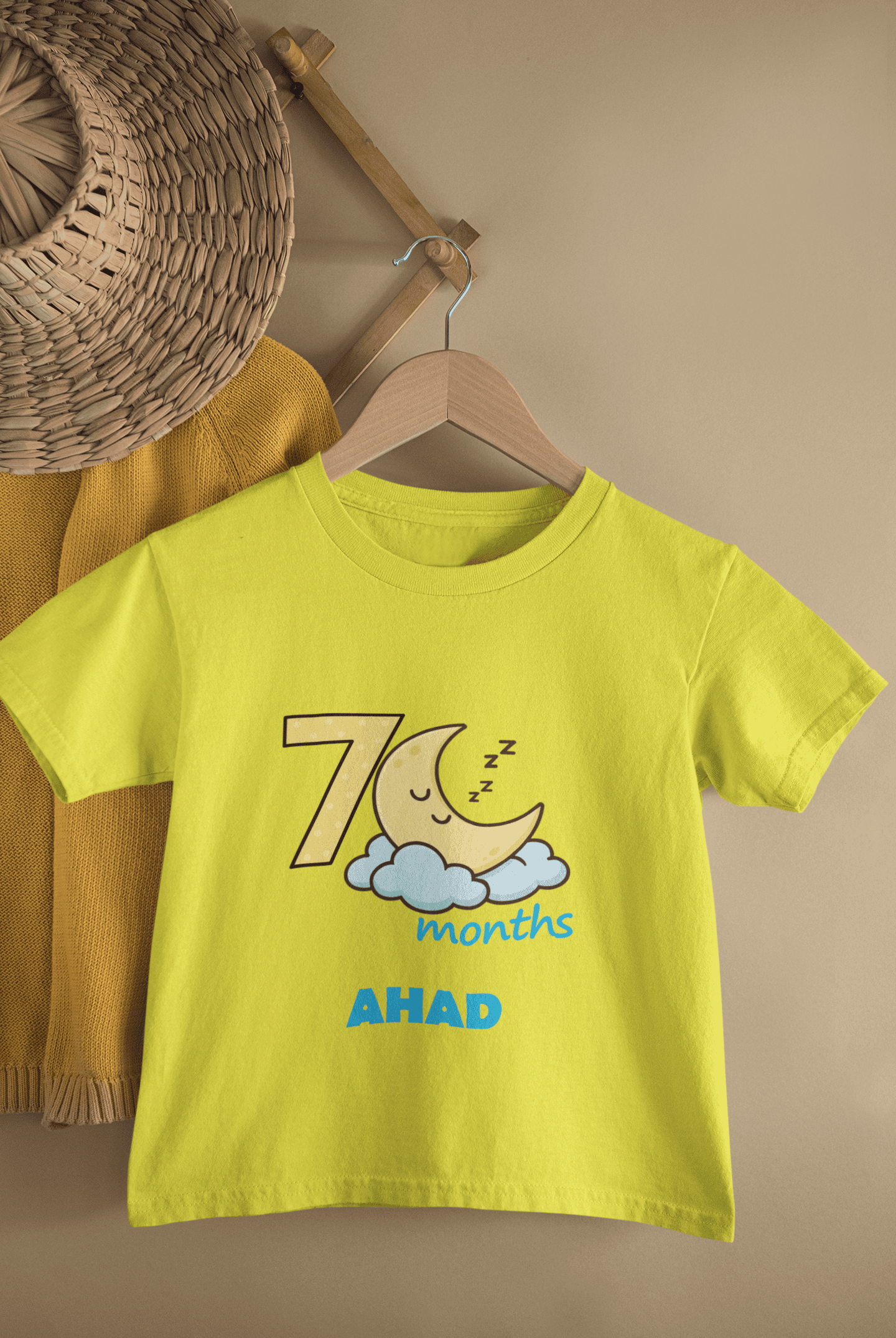 Custom Name Seven Month Moon Half Sleeves T-Shirt for Boys -FunkyTeesClub