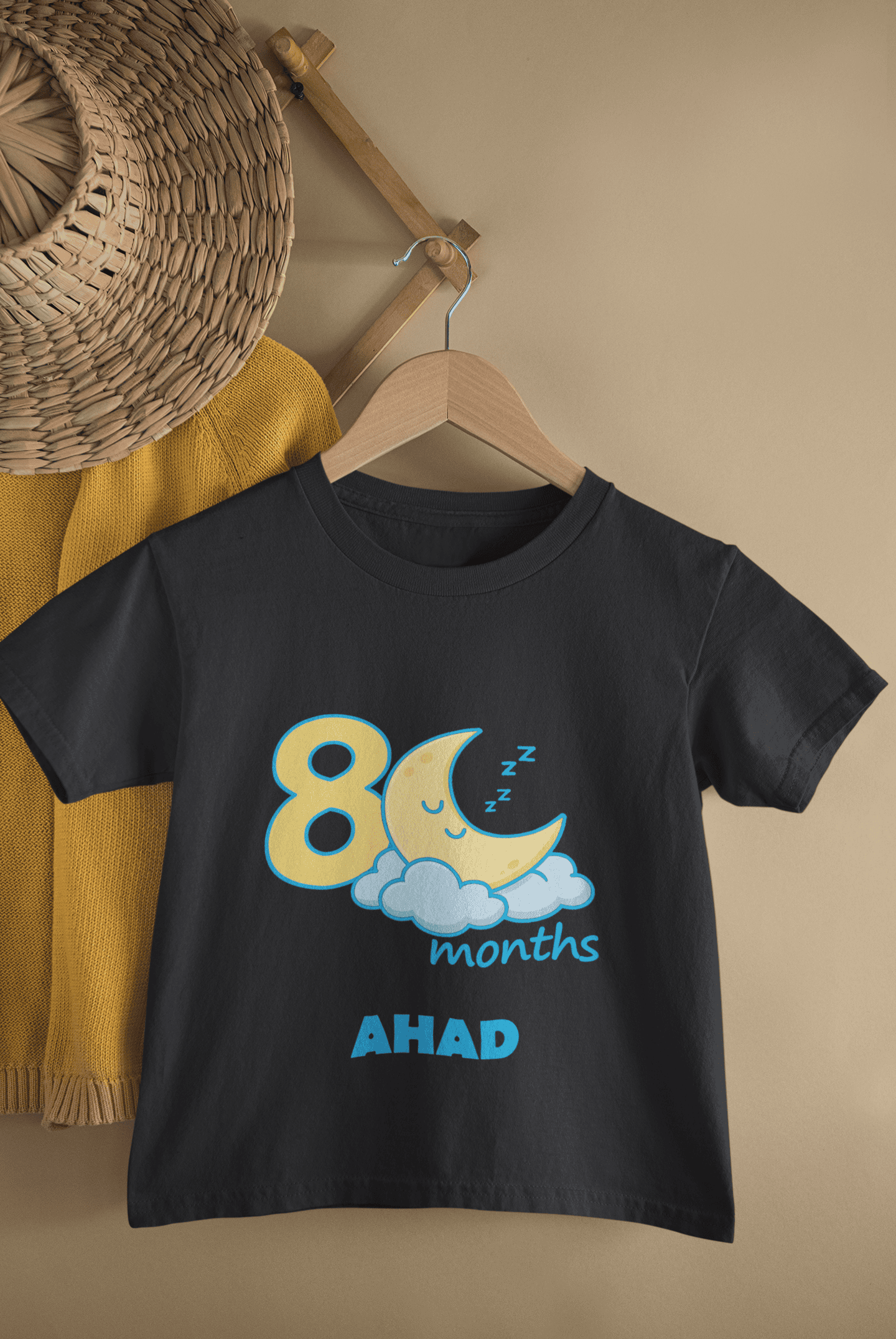 Custom Name Eight Month Moon Half Sleeves T-Shirt for Boys -FunkyTeesClub