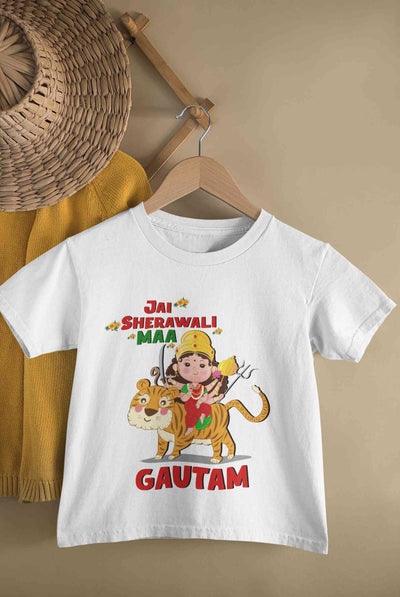 Custom Name Jai Sherawali Maa Navratri Half Sleeves T-Shirt for Boy-FunkyTeesClub