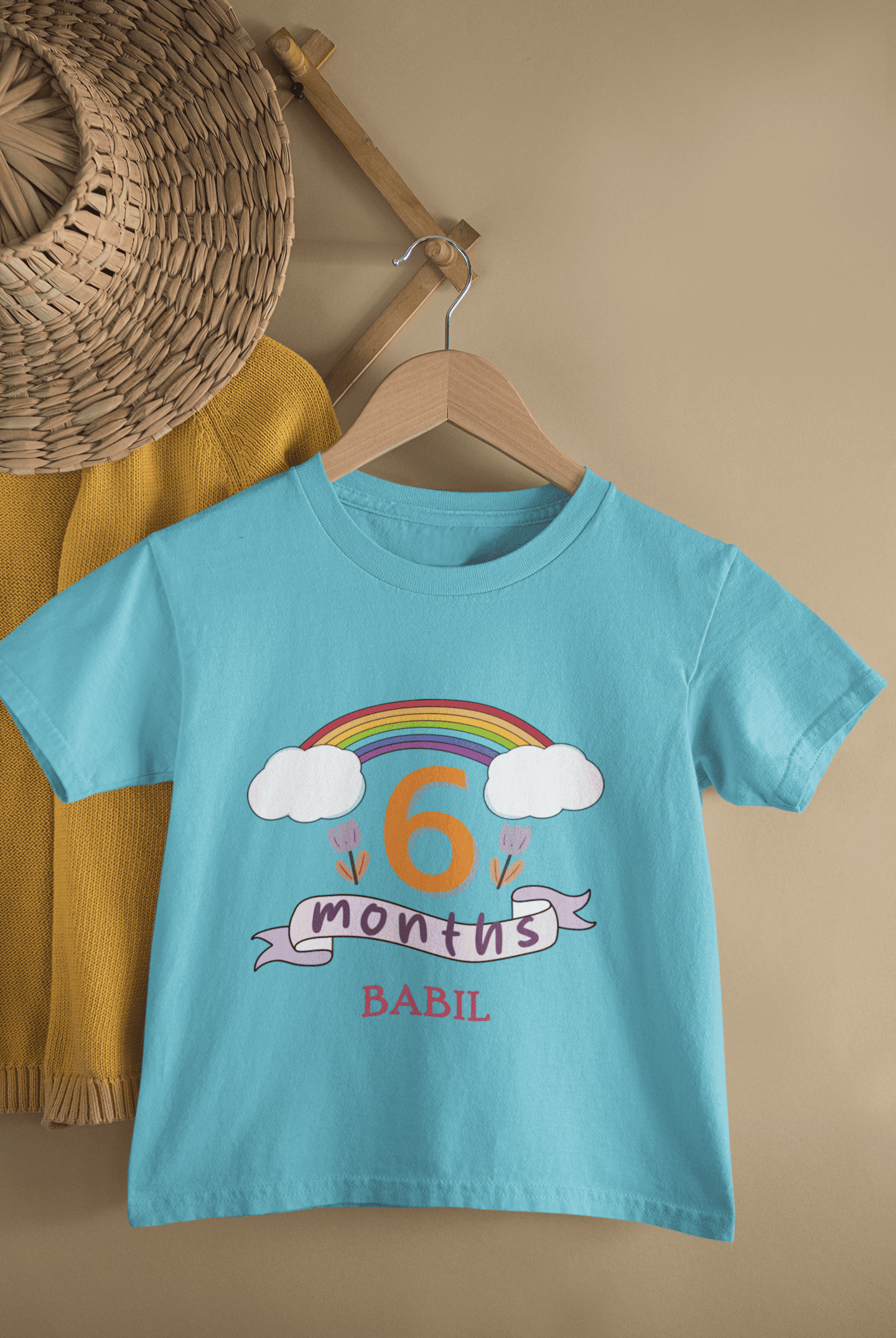 Custom Name Sixth Month Birthday Half Sleeves T-Shirt for Boys -FunkyTeesClub