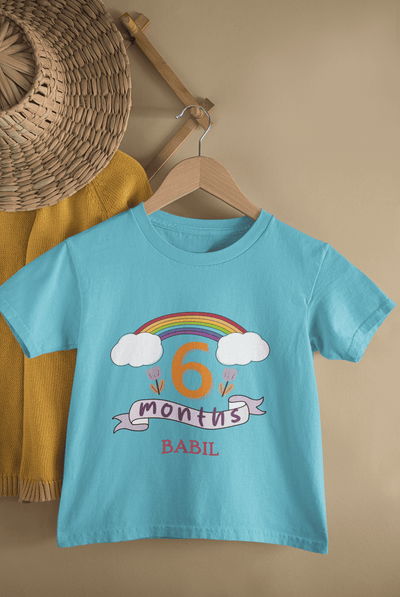 Custom Name Sixth Month Birthday Half Sleeves T-Shirt for Boys -FunkyTeesClub