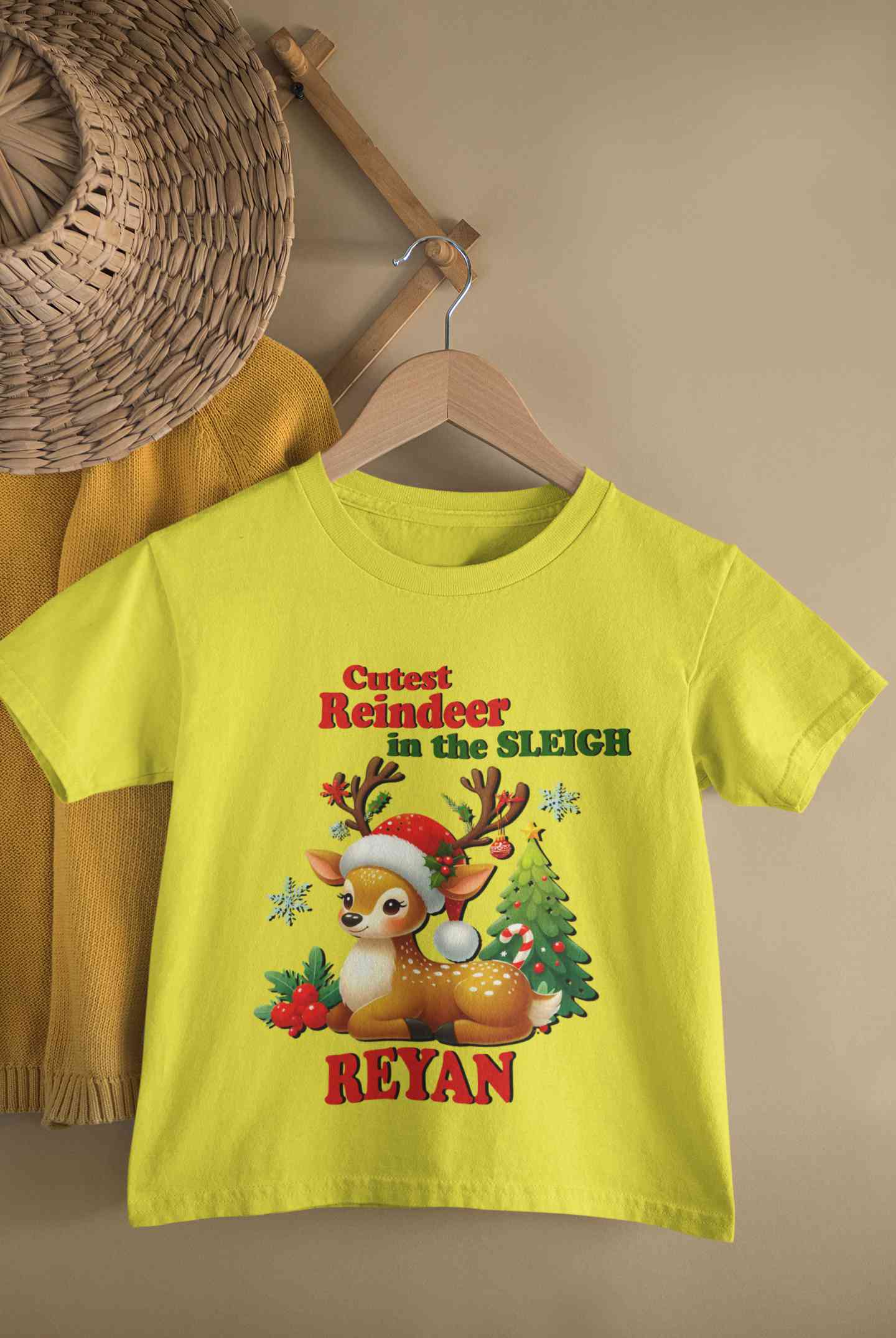 Custom Name Cutest Reindeer In The Sleigh Christmas Half Sleeves T-Shirt for Boy-FunkyTeesClub